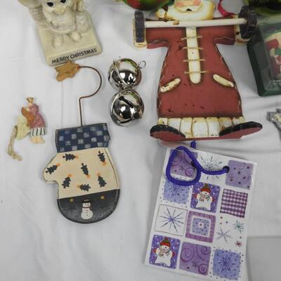 Christmas Lot: Gol Ornaments, Ceramic Figures, Gloves, Bells