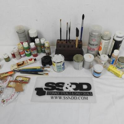 Lot of Paints and Brushes, Acrylic Paint
