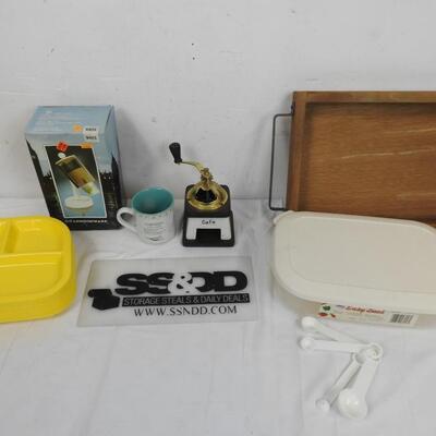 7+ pc Kitchen: 15 Yellow Divided Plates, Coffee Grinder, Wooden Tray