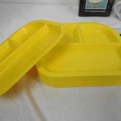7+ pc Kitchen: 15 Yellow Divided Plates, Coffee Grinder, Wooden Tray
