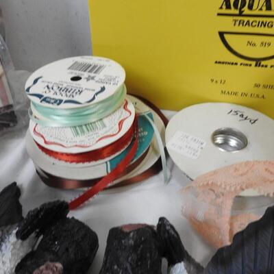Craft Lot: Assorted Ribbon and Fabric, Eyelet Lace, Glitter Pen, Tracing Pad
