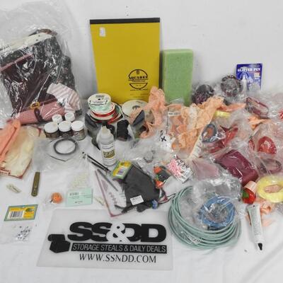 Craft Lot: Assorted Ribbon and Fabric, Eyelet Lace, Glitter Pen, Tracing Pad