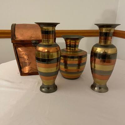Indian Tri-Metal Vases & Keepsake Box (B-RG)