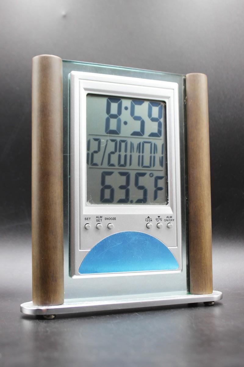 Battery Operated LCD Alarm Clock, Calendar, & Thermometer