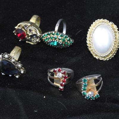 23 pc Costume Jewelry, 8 Rings, 1 Watch, Necklaces, Bracelets - Vintage