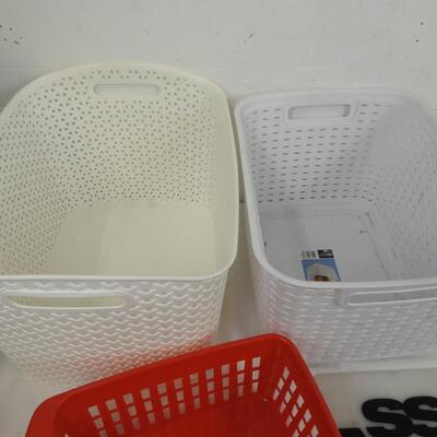 6 pc Organization Lot: 4 Baskets, 2 Paper Organizers