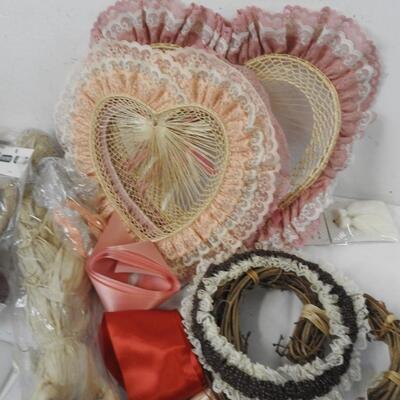 16+ Craft Lot: Twine Heart Wreaths, Lace Hearts, Ribbon
