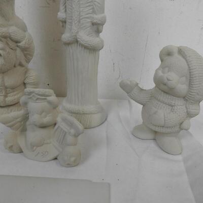 6 pc Greenware, Unfired Ceramics, Reindeer Statues, Bears