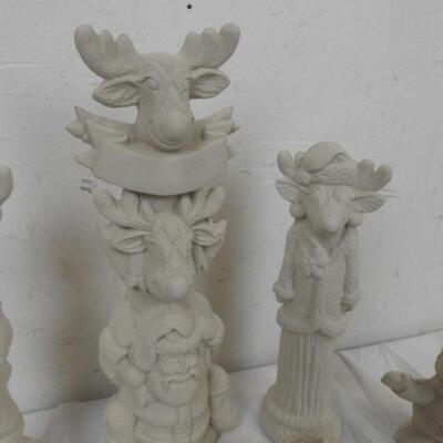 6 pc Greenware, Unfired Ceramics, Reindeer Statues, Bears