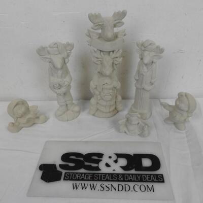 6 pc Greenware, Unfired Ceramics, Reindeer Statues, Bears