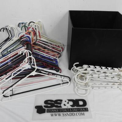 Lot of Hangers, Black Organizing Storage Bin