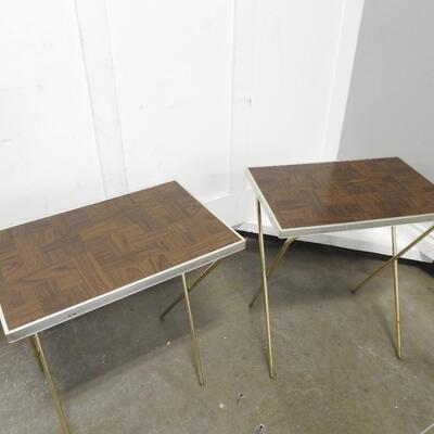 2 Vintage Tv Trays, Wood with Gold Trim, 2.05 ft Tall