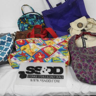 7 Assorted Purses: Fit&fresh, Kipkling, Variety of Patterns and Material