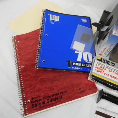 Office Supplies: 2 Notebooks, Pens, Red Highlighters, Binder, FIle Organizers