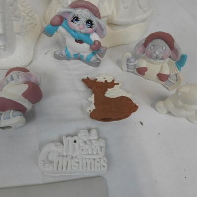 Ceramic Santa, 4 Bunnies, 1 Ceramic White House, 2 Mirrors, Christmas