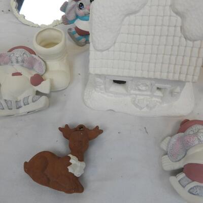 Ceramic Santa, 4 Bunnies, 1 Ceramic White House, 2 Mirrors, Christmas