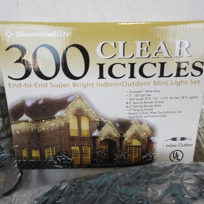 Lot of Holiday Christmas Lights, Clear Icicles, 5 Bags