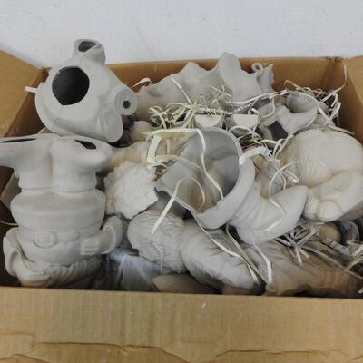 Box of Greenware Pottery, Not Fired Yet, Assorted Holidays