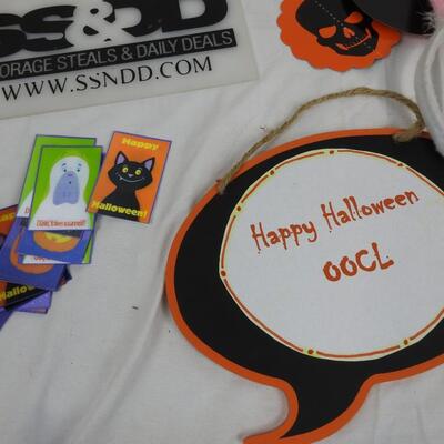 Halloween Lot: Wigs, Skeleton Decor, Masks, Halloween Signs