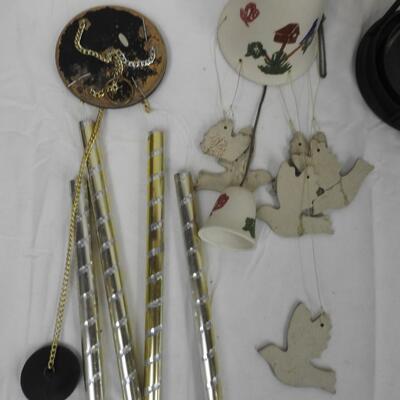 9 pc Decor: 2 Yellow Vases, Wind Chimes, Ceramic Bell, Glass Teapot, Metal Bell