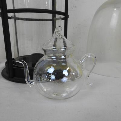9 pc Decor: 2 Yellow Vases, Wind Chimes, Ceramic Bell, Glass Teapot, Metal Bell