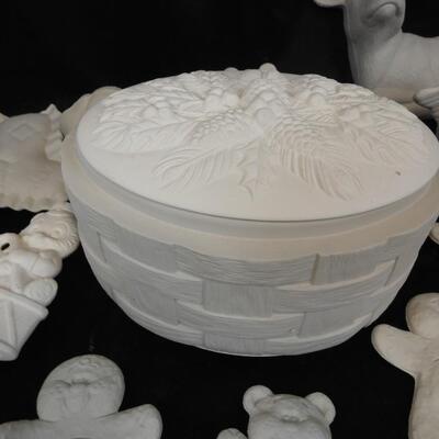 Ceramic Christmas Lot: Mostly Greenware/Not fired yet, Bears, Santa, and Big Dog