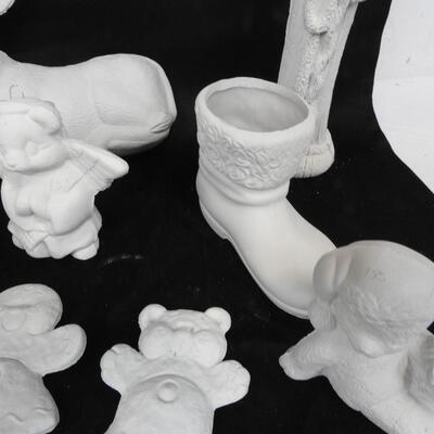 Ceramic Christmas Lot: Mostly Greenware/Not fired yet, Bears, Santa, and Big Dog
