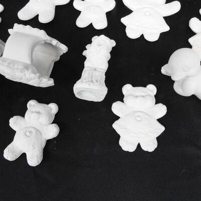 Ceramic Christmas Lot: Mostly Greenware/Not fired yet, Bears, Santa, and Big Dog