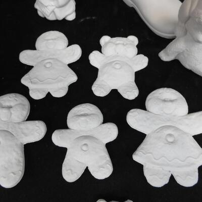 Ceramic Christmas Lot: Mostly Greenware/Not fired yet, Bears, Santa, and Big Dog