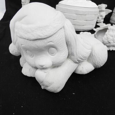 Ceramic Christmas Lot: Mostly Greenware/Not fired yet, Bears, Santa, and Big Dog