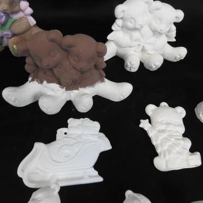 23 Christmas Ceramic Bears: White and Ready to Be Painted, Some Painted