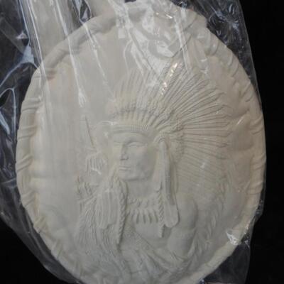 White Ceramic Native American Plate with a Teepee, Easel Stand Ready to Paint
