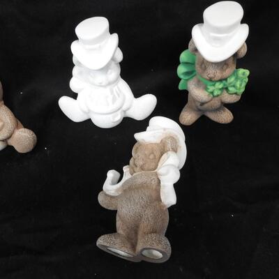 6 Saint Patricks Day Ceramic Bears, Some Partially Painted, Lucky Charms