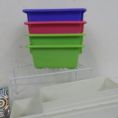 12 pc Organizing, 4 Plastic Boxes, Drying Rack, etc
