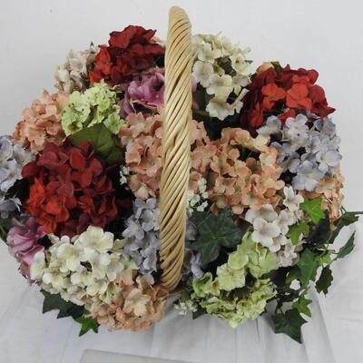 Large Basket of Faux Flowers and Vines, Varying Colors