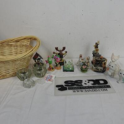 17 pc Glass Decorations with Basket, Cats, Fish, etc