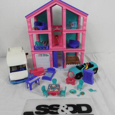 Doll House with Furniture, Car, RV, Man, Woman and Child