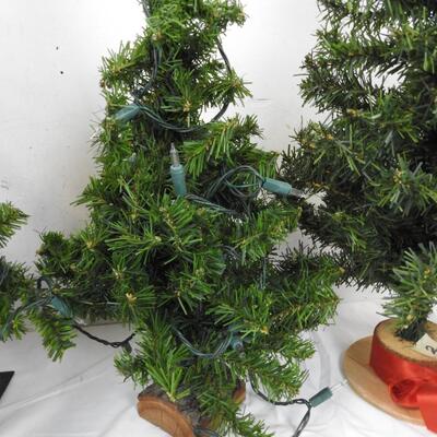 5 Small Faux Christmas Trees, 4 With Lights