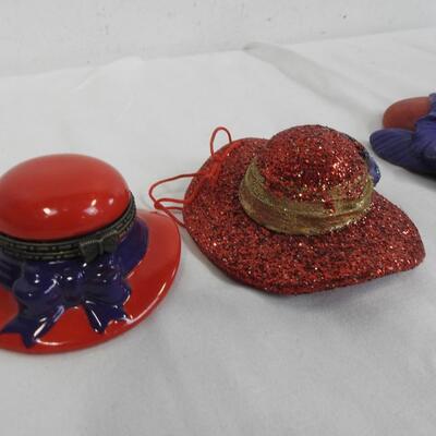 4 pc Decor, Vintage Style Red Hats, Trinket Box, Ornament, Pin