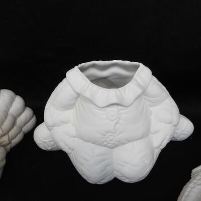 4 White Ceramics Ready to Paint, Thanksgiving Holiday Pilgrim and Turkey Theme