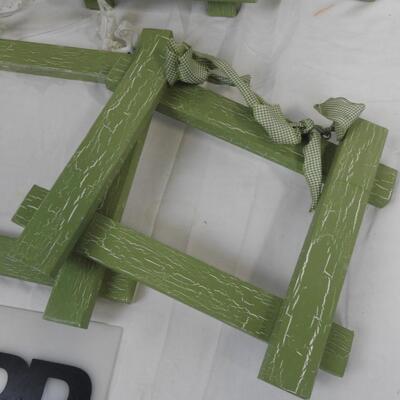 7 Green Wooden Frames w/ Green Ribbon, One Missing Glass Pane, 6 Medium, 1 Large