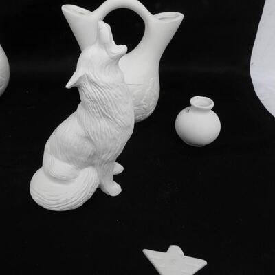 White Ceramics Ready to Paint: Desert Theme with Cow Head, Cactus, Indian Ruins