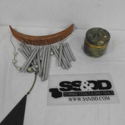Wooden Wind Chimes, Marble(?) Jar, Green