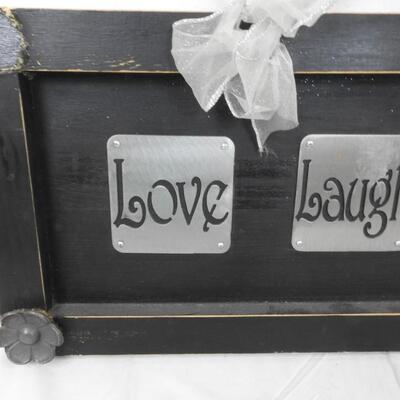 Love, Laugh, Dream Black Wooden Sign, Heavy Duty with Top Metal Handle