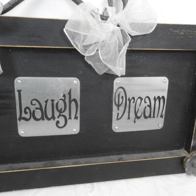 Love, Laugh, Dream Black Wooden Sign, Heavy Duty with Top Metal Handle