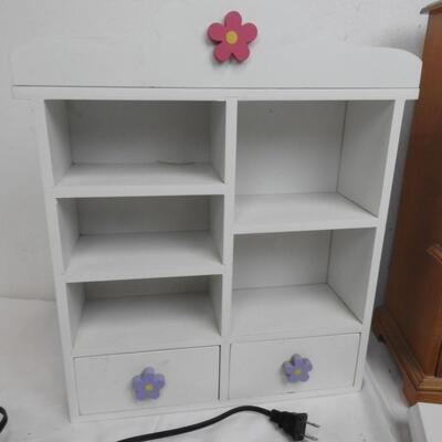 4 pc Wood Decor, Jewelry Case, White Shelf, White Wall Shelf with Flower Drawers