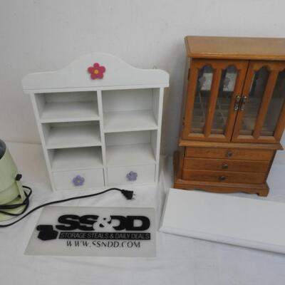 4 pc Wood Decor, Jewelry Case, White Shelf, White Wall Shelf with Flower Drawers