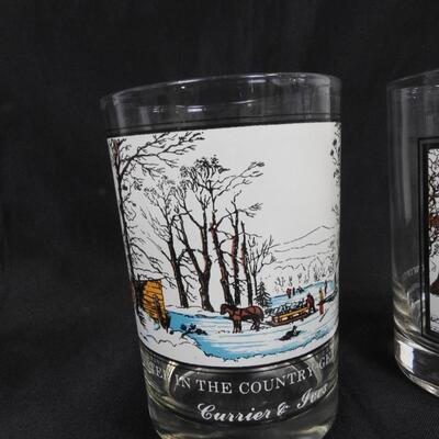 4 Winter Glasses, Arby's Collectors Series, Two 1 of 4, One 2 of 4, Winter Scene
