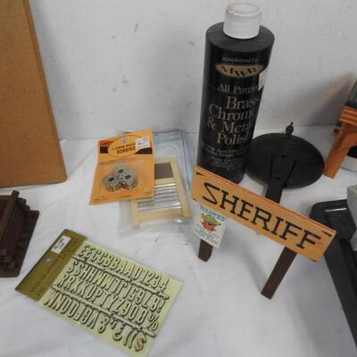 Crafts Lot: Hot Glue Gun Station, Wooden House, Paper, Polish, Sheriff Sign
