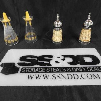 2 Sets of Salt & Pepper Shakers, Basket Weave and Yellow Designs